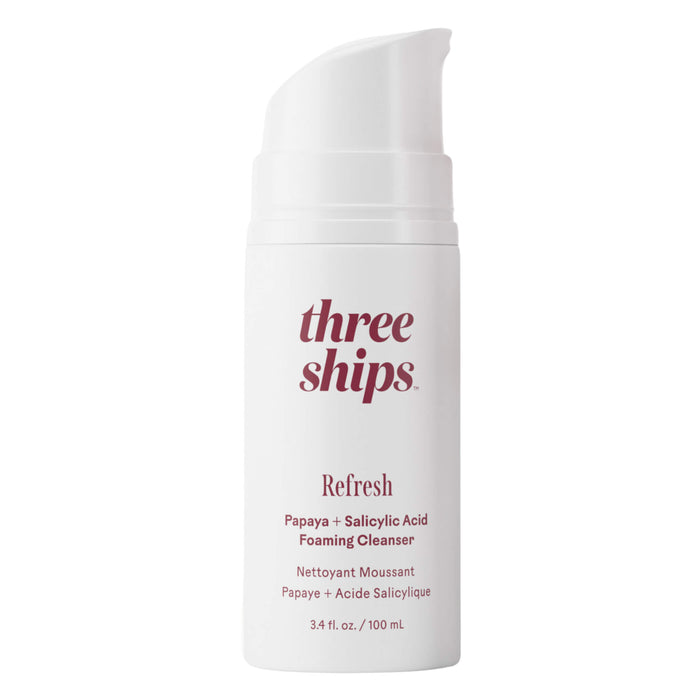 Bottle of Three Ships Refresh Papaya + Salicylic Acid Foaming Cleanser 3.4oz/100ml