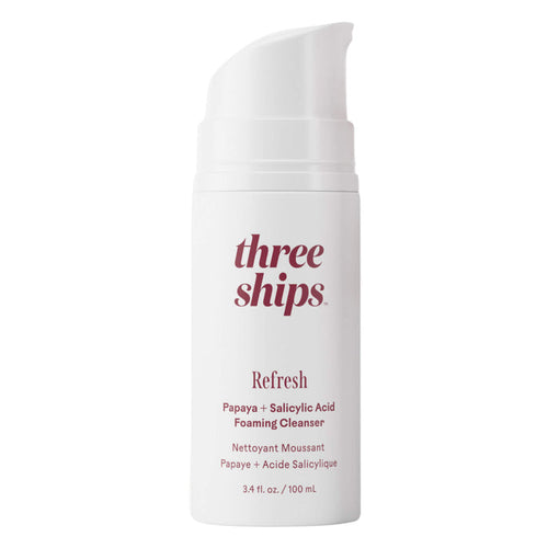 Bottle of Three Ships Refresh Papaya + Salicylic Acid Foaming Cleanser 3.4oz/100ml