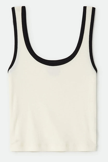 Women's Ringer Organic A-Tank in the color Off White/Black - Front Product View