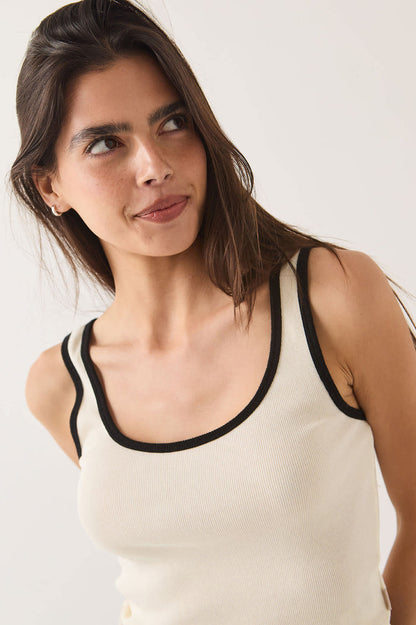 Women's Ringer Organic A-Tank in the color Off White/Black - Women's Side View