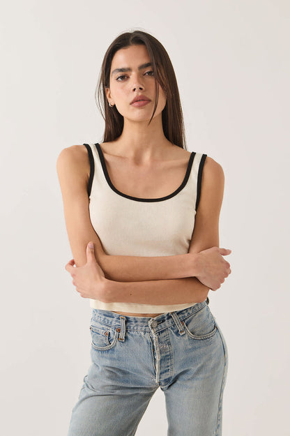 Women's Ringer Organic A-Tank in the color Off White/Black - Additional Fit image