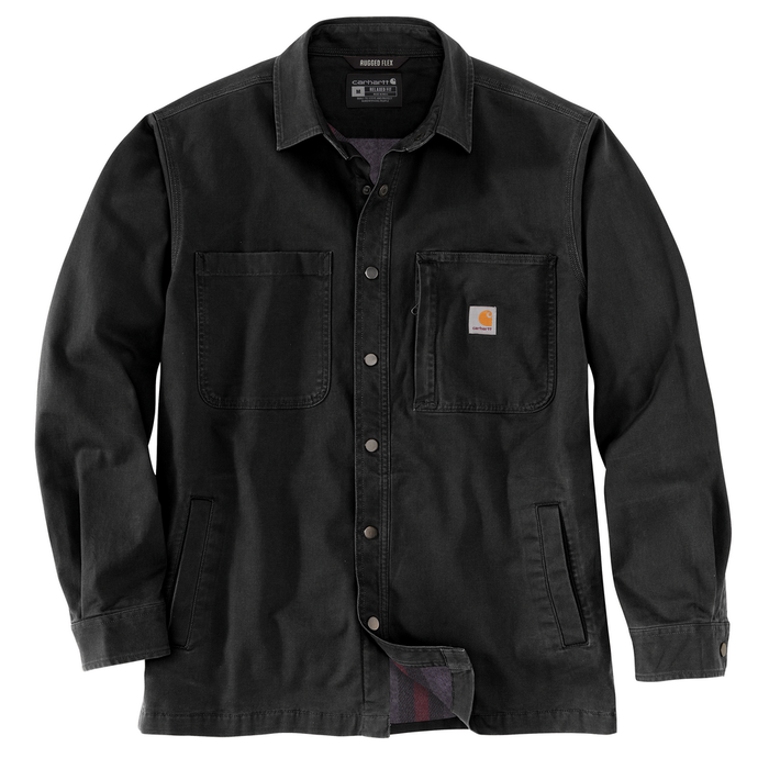 Rugged Flex Relaxed Fit Canvas Fleece-Lined Snap-Front Shirt Jac - N04-Black | Carhartt 105532