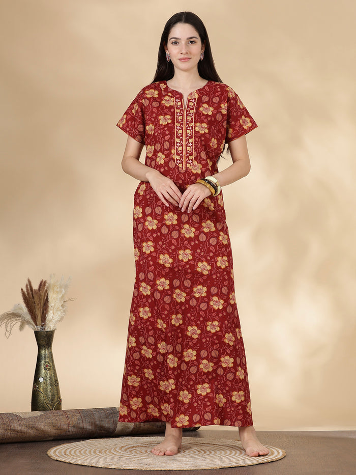 Rust floral 100% pure cotton womens nighty