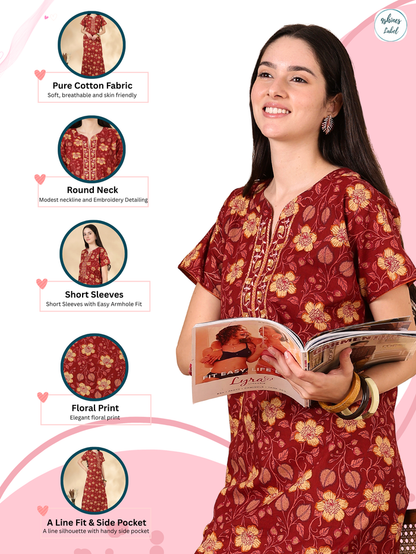 Rust floral 100% pure cotton womens nighty