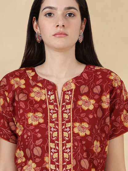 Rust floral 100% pure cotton womens nighty