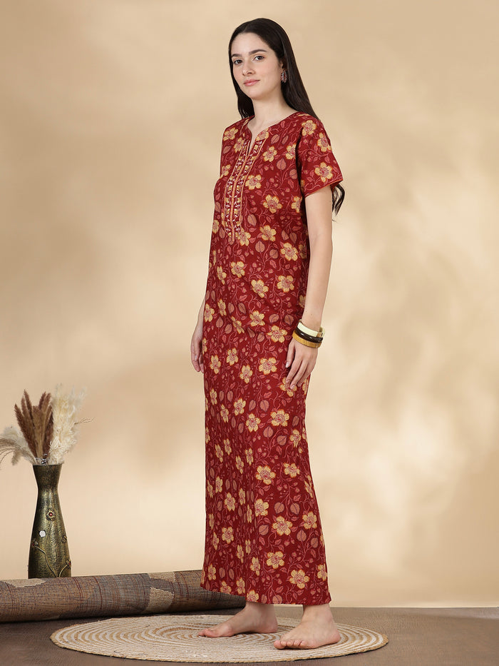Rust floral 100% pure cotton womens nighty