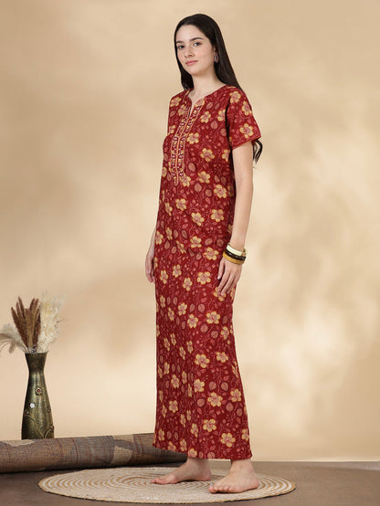 Rust floral 100% pure cotton womens nighty