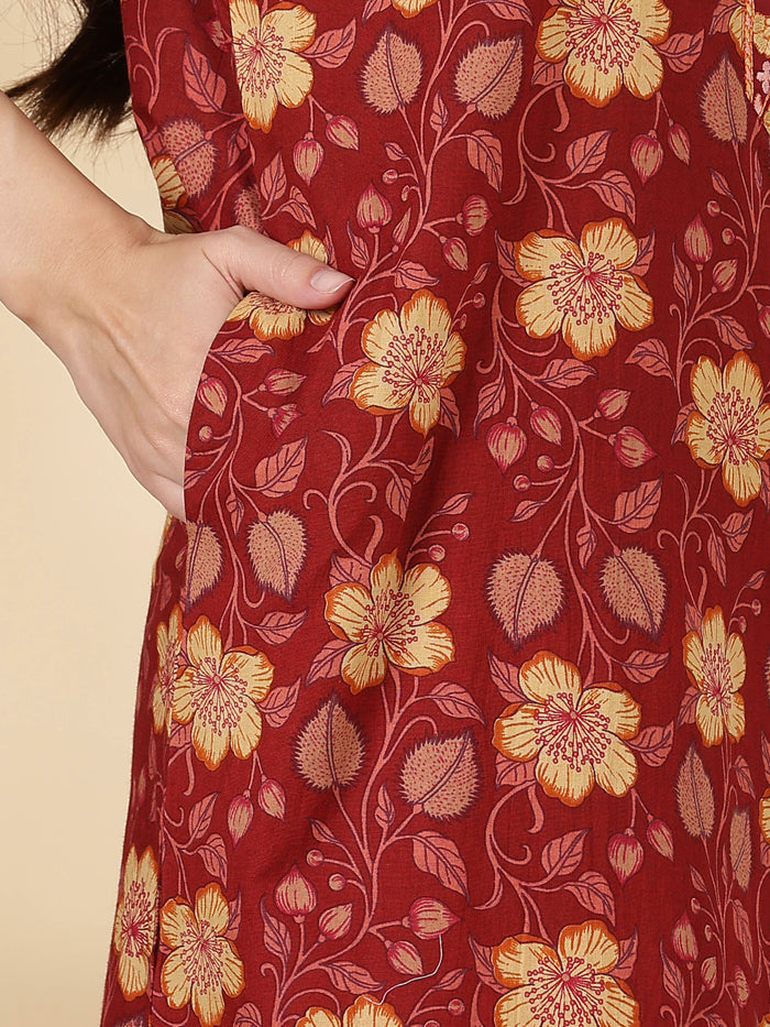 Rust floral 100% pure cotton womens nighty