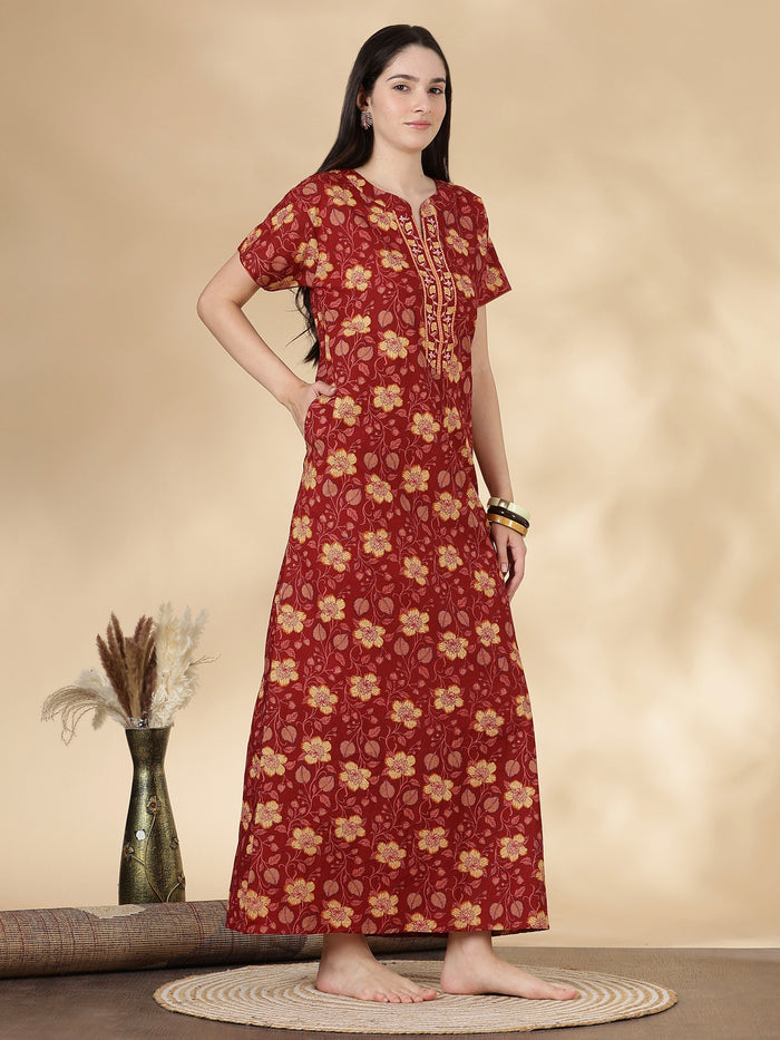 Rust floral 100% pure cotton womens nighty