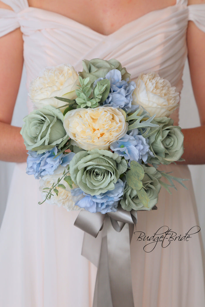 Sage Green and Dusty Blue Handmade Wedding Bouquet- $195.00| Foley