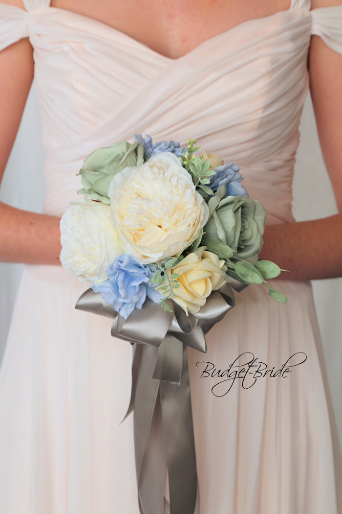 Sage Green and Dusty Blue Handmade Wedding Bouquet- $195.00| Foley