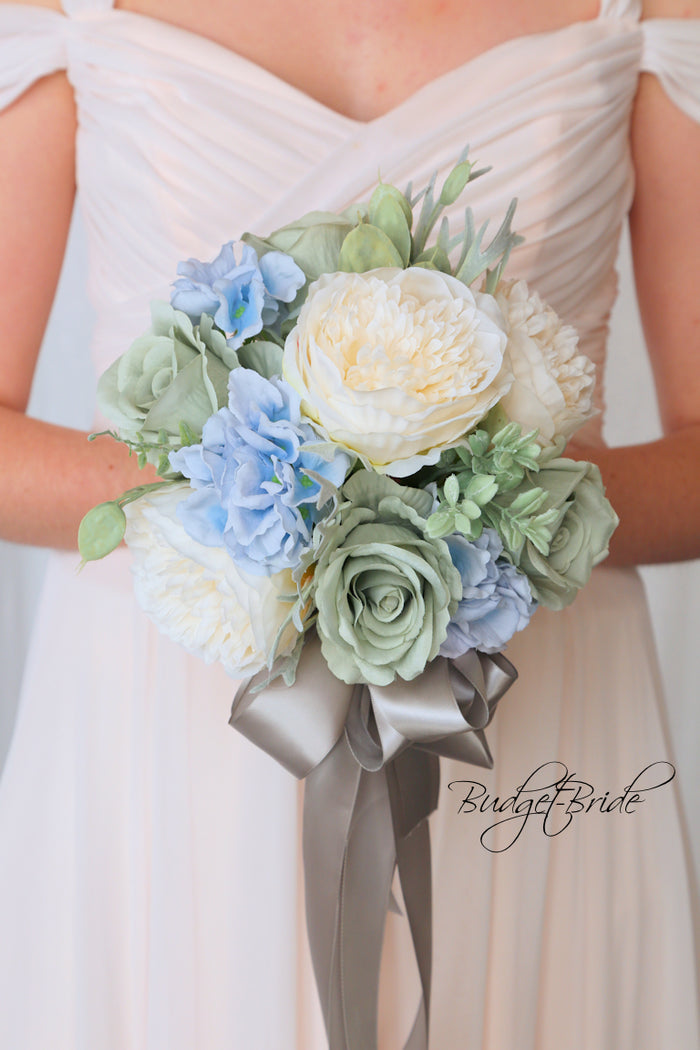 Sage Green and Dusty Blue Handmade Wedding Bouquet- $65.00| Foley