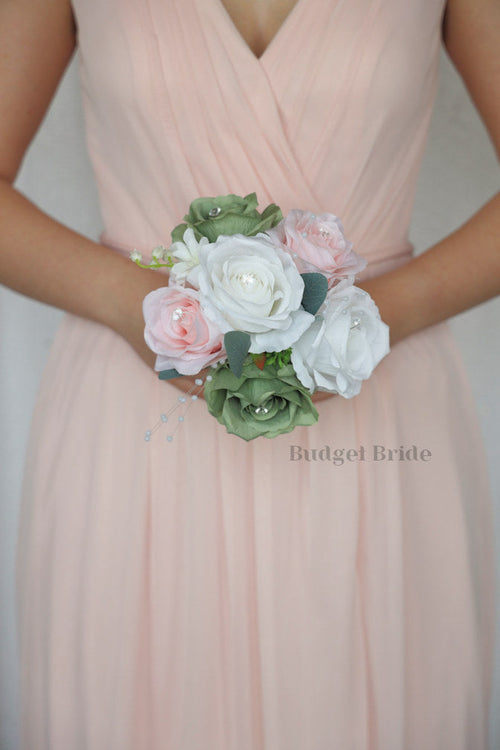 Sage Green and Light Pink Faux Wedding Bouquet- $39.50 |Jester