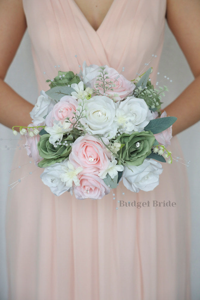 Sage Green and Light Pink Faux Wedding Bouquet- $39.50 |Jester