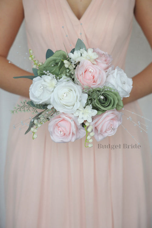 Sage Green and Light Pink Faux Wedding Bouquet- $58.50 |Jester