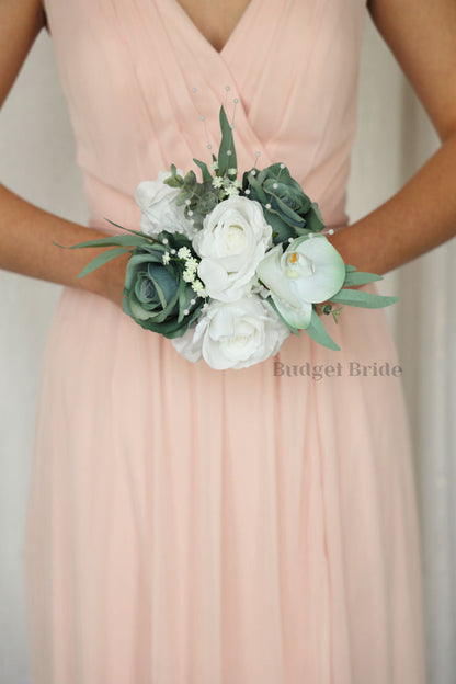 Sage Green and White Premium Wedding Bouquet- $45.00|Emery
