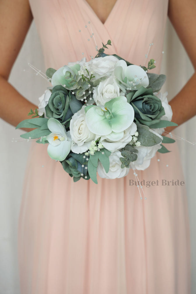 Sage Green and White Premium Wedding Bouquet- $45.00|Emery