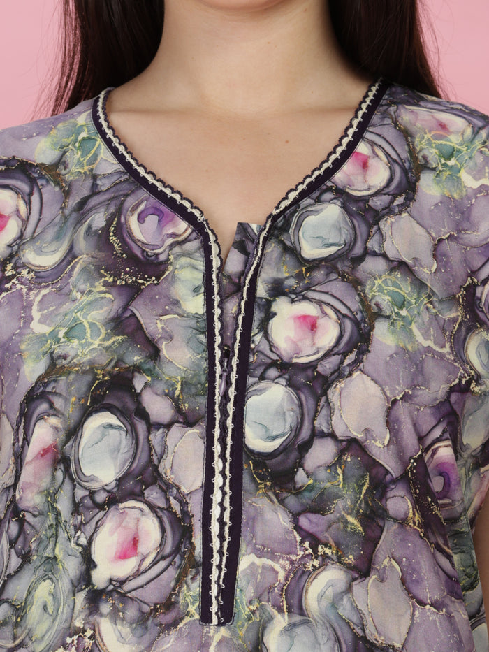 Breathable sleeveless rayon nighty with floral print and pocket