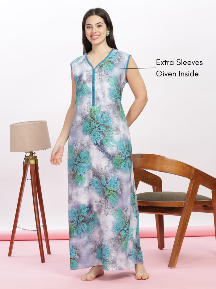 Trendy cool green cozy sleeveless nighty for women
