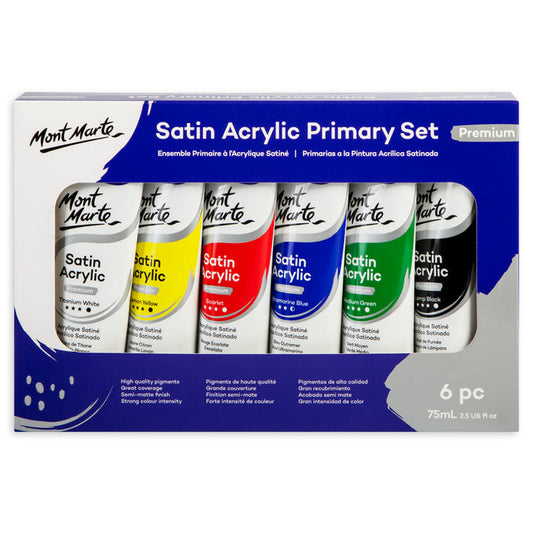 Satin Acrylic Primary Set 6 x 75ml (2.5 US fl.oz)