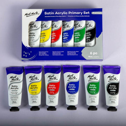 Satin Acrylic Primary Set 6 x 75ml (2.5 US fl.oz)