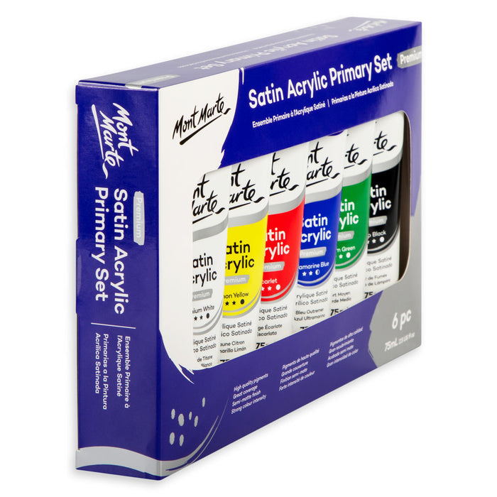 Satin Acrylic Primary Set 6 x 75ml (2.5 US fl.oz)