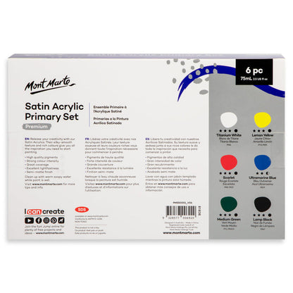 Satin Acrylic Primary Set 6 x 75ml (2.5 US fl.oz)