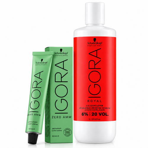 Schwarzkopf Igora Zero AMM 3-0 Dark Brown Natural 60ml + Igora 20 Vol 6% Developer 1000ml Combo