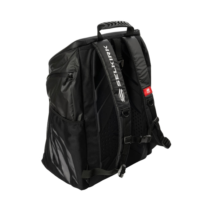 Selkirk Sport Core Line Tour Bag Pickleball Backpack in black and white.