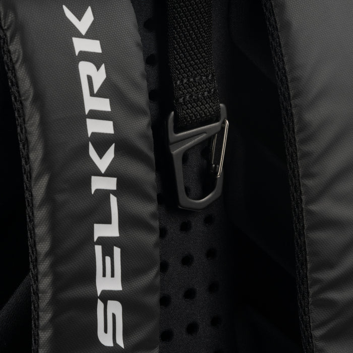 Selkirk Sport Core Line Tour Bag Pickleball Backpack in black and white.