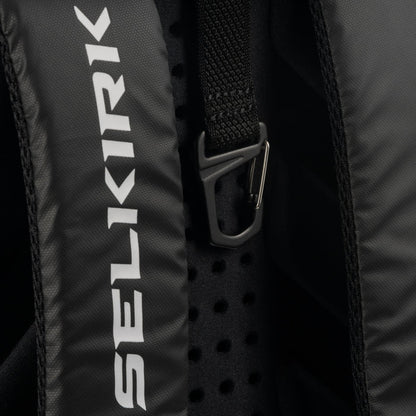 Selkirk Sport Core Line Tour Bag Pickleball Backpack in black and white.
