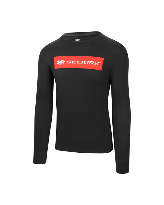 Black long-sleeve shirt with red SELKIRK logo on the chest