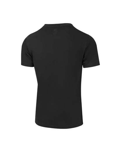 Back view of black crew-neck short-sleeve T-shirt