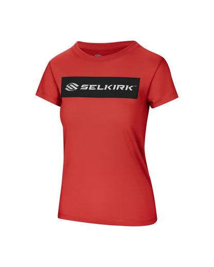 Red Selkirk Sport Women's Sideline Soft Cotton Short Sleeve Tee with black logo