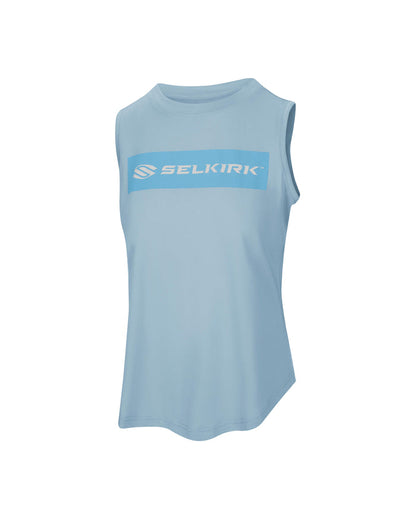 Light blue sleeveless tank top with 'Selkirk Sport' text across the chest