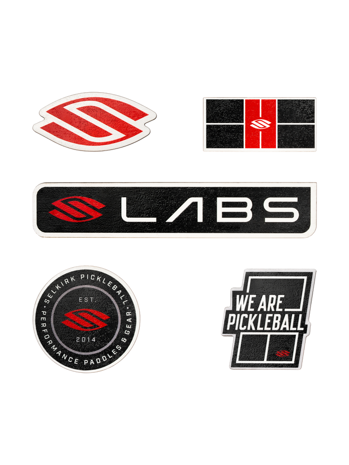 Selkirk magnet set with stickers reading LABS; WE ARE PICKLEBALL; SELKIRK PICKLEBALL; EST. 2014; PERFORMANCE PADDLES & GEAR