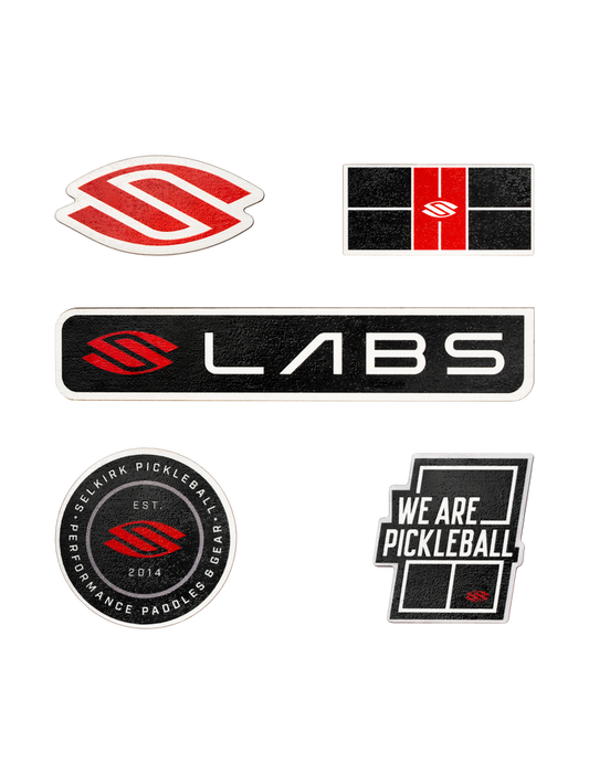 Selkirk magnet set with stickers reading LABS; WE ARE PICKLEBALL; SELKIRK PICKLEBALL; EST. 2014; PERFORMANCE PADDLES & GEAR