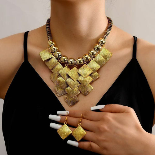 SET738 - Multi-Layered Rhombus Necklace Set