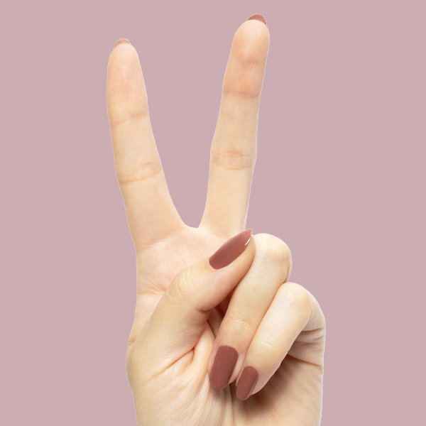 Shacket - Gel warm rose neutral gel polish on neatly manicured nails by Olive and June