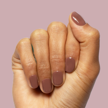 Shacket - Gel warm rose neutral gel polish on neatly manicured nails by Olive and June
