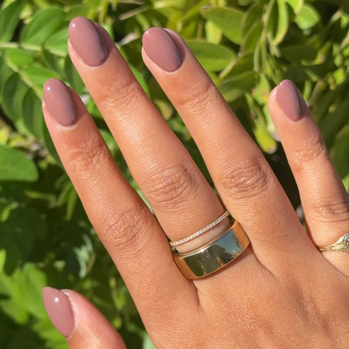 Shacket - Gel warm rose neutral gel polish manicure on well-groomed nails by Olive and June