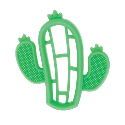 Nuby Silicone Mini Teethers (2 Pack) | Dino & Cactus features a green cactus-shaped teether with smooth and textured surfaces for easy grip and soothing sore gums—ideal for teething relief among baby toys.