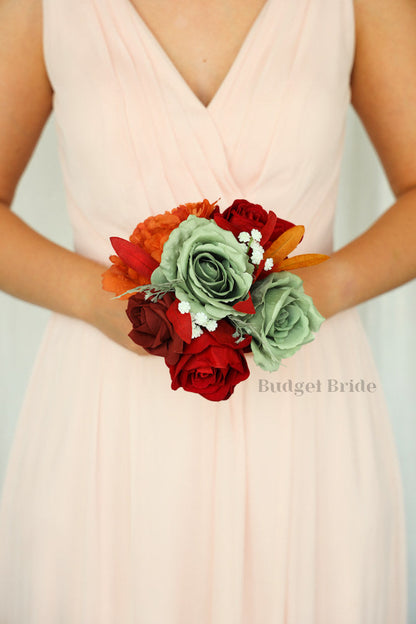 Silk Wedding Bouquet Burnt Orange and Sage - $39.50 | Bonita Collection