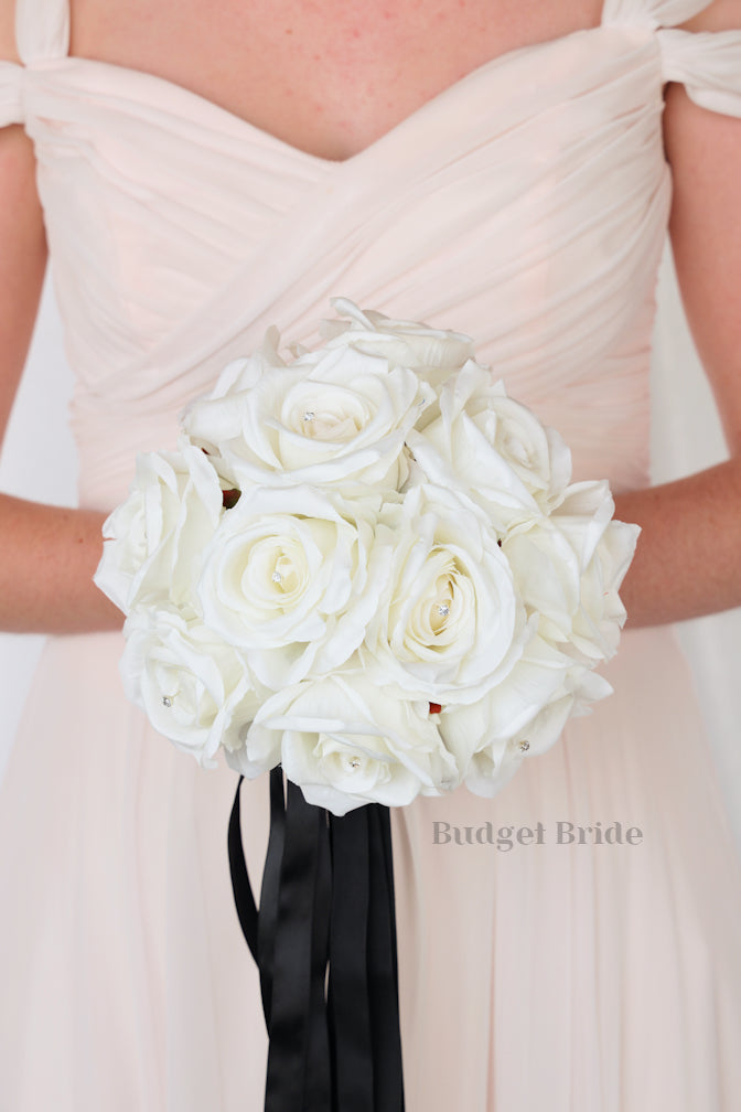 Silk Wedding Bouquet in all White - $39.50 | Boyle