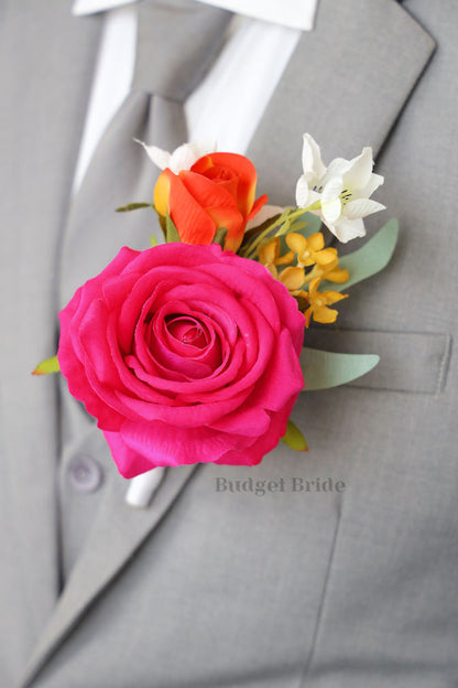Silk Wedding Bouquet in Hot Pink and Orange  - $65.00 | Fruity