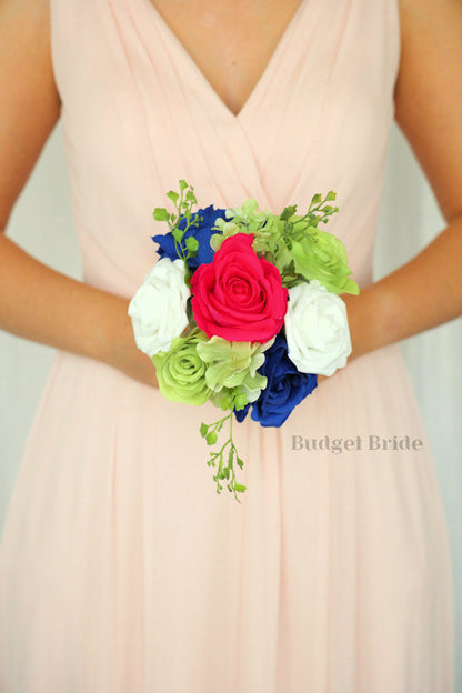 Silk Wedding Bouquet in Hot Pink and Royal - $39.50 | Edisto Collection