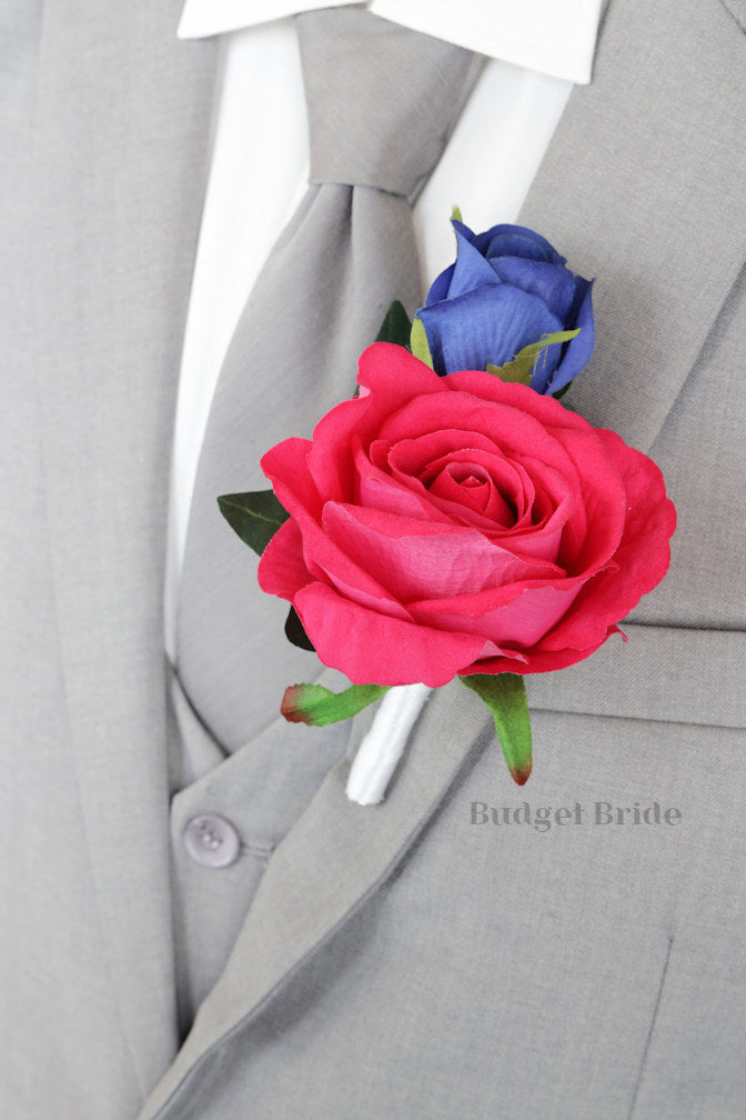 Silk Wedding Bouquet in Hot Pink and Royal - $39.50 | Edisto Collection