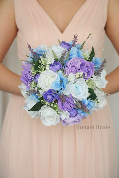 Silk Wedding Bouquet in Lavender and Light Blue - $39.50 | Everleigh