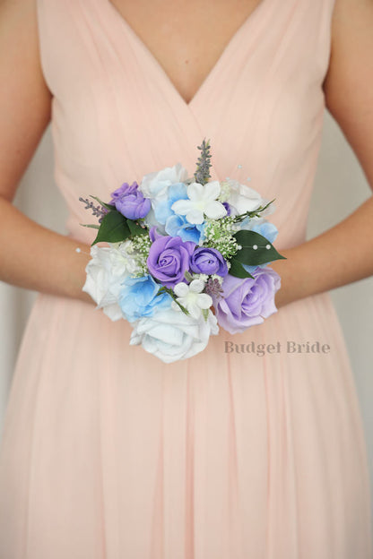 Silk Wedding Bouquet in Lavender and Light Blue - $39.50 | Everleigh