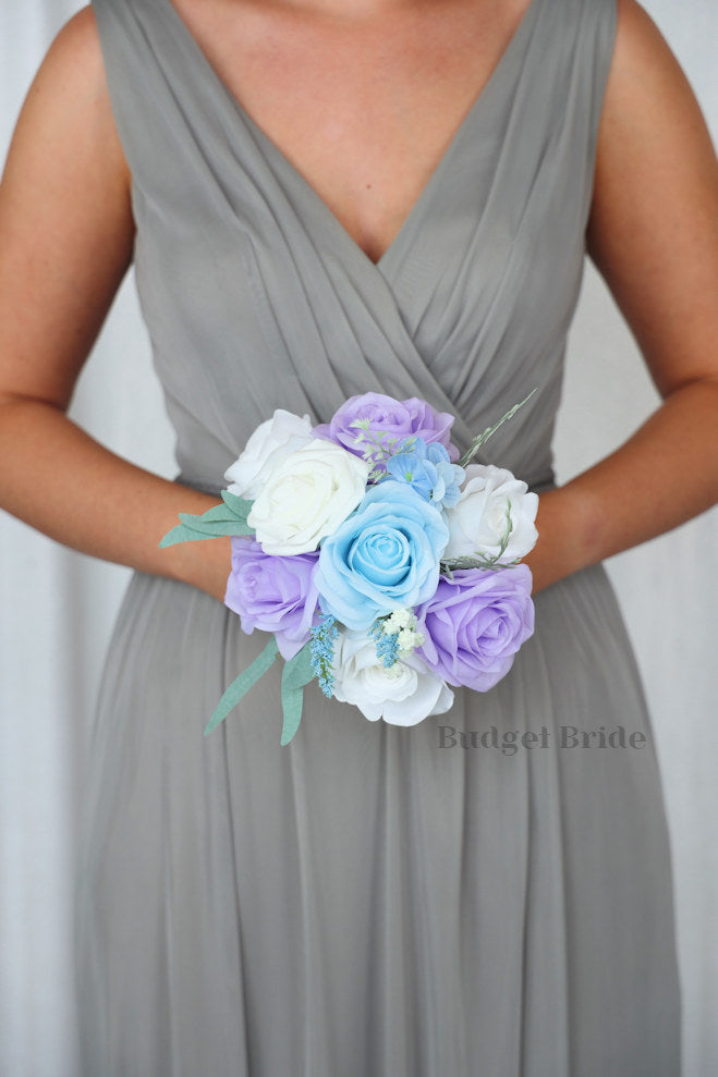 Silk Wedding Bouquet in Lavender and Light Blue - $39.50 | Hawk Collection